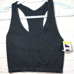 328-NWT Dark Gray/green Ribbed Tank‎ Top